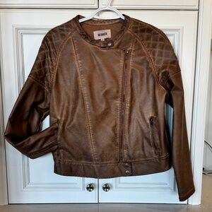 BB Dakota Brown Faux Leather Moto Jacket-SZ L